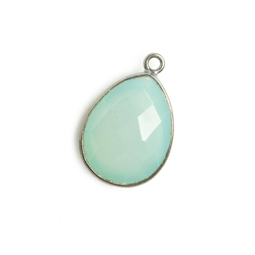 17x13mm Black Gold Bezel Sea Blue Chalcedony Pear Pendant 1 piece - The Bead Traders