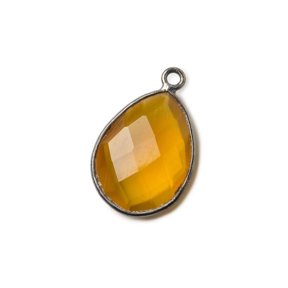 17x13mm Black Gold plated Silver Butterscotch Yellow Chalcedony faceted pear Pendant 1 piece - The Bead Traders