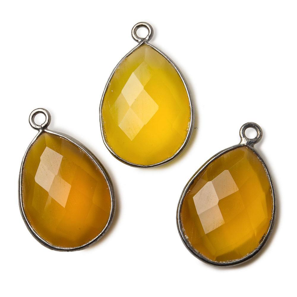 17x13mm Black Gold plated Silver Butterscotch Yellow Chalcedony faceted pear Pendant 1 piece - The Bead Traders
