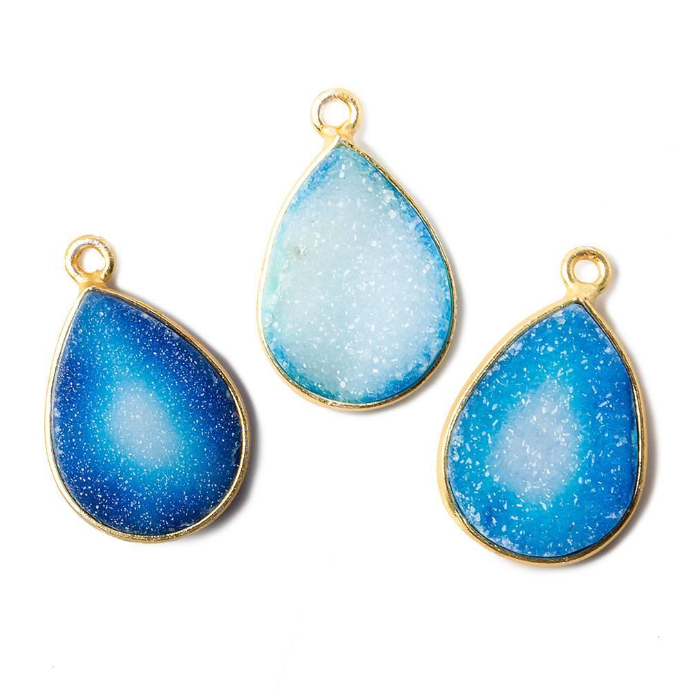17x13mm Blue & White Pear Drusy Vermeil Bezel 1 ring Pendant 1 piece - The Bead Traders