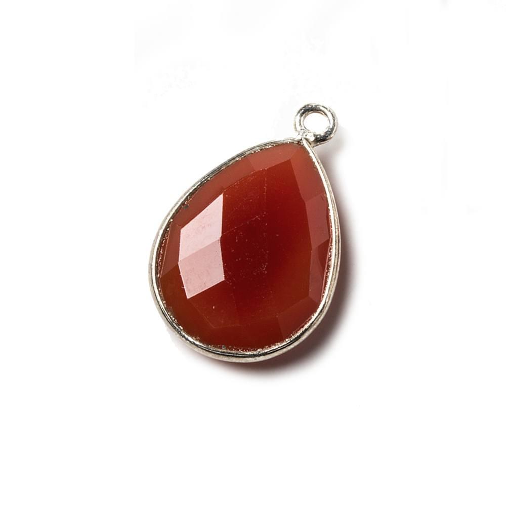17x13mm Carnelian Pear .925 Silver Bezel Pendant 1 ring charm, 1 piece - The Bead Traders