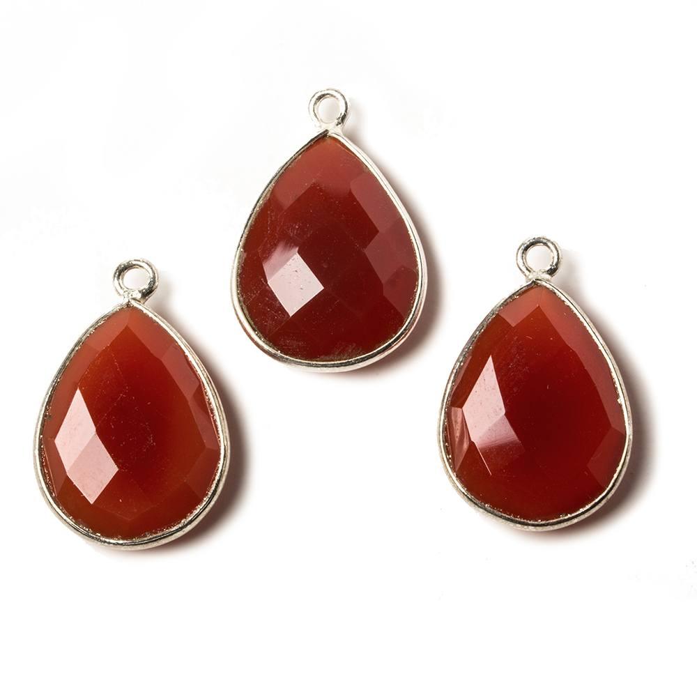 17x13mm Carnelian Pear .925 Silver Bezel Pendant 1 ring charm, 1 piece - The Bead Traders