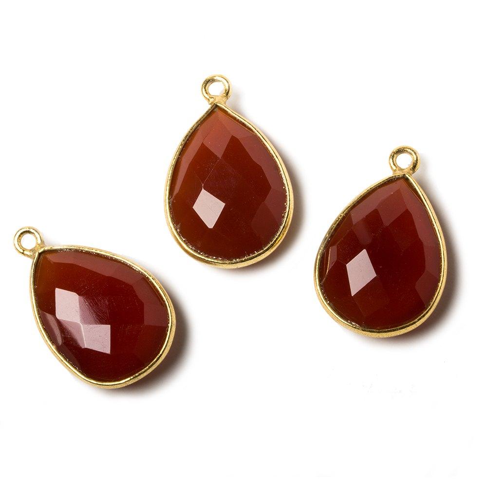 17x13mm Carnelian Pear Vermeil Bezel Pendant 1 ring charm, 1 piece - The Bead Traders