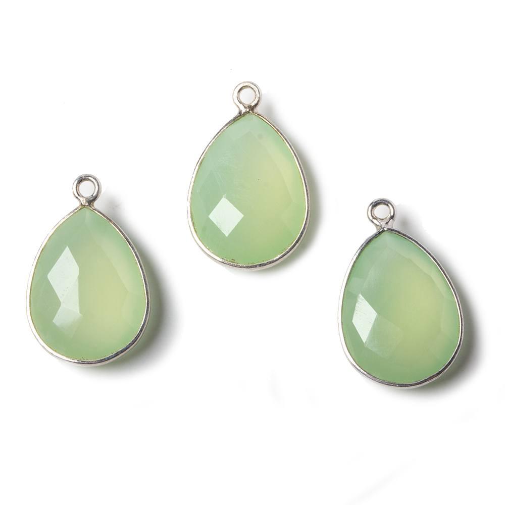17x13mm Green Chalcedony Pear .925 Silver Bezel Pendant 1 ring charm, 1 piece - The Bead Traders