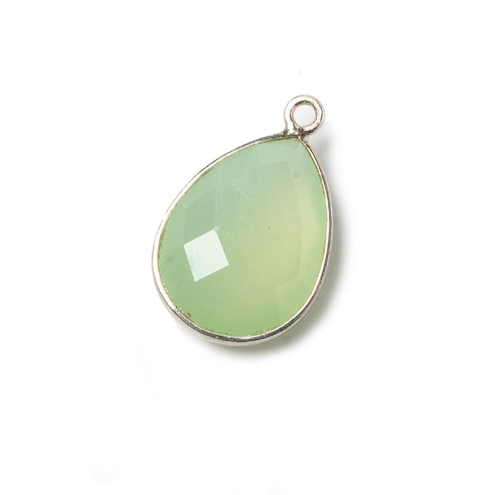 17x13mm Green Chalcedony Pear .925 Silver Bezel Pendant 1 ring charm, 1 piece - The Bead Traders
