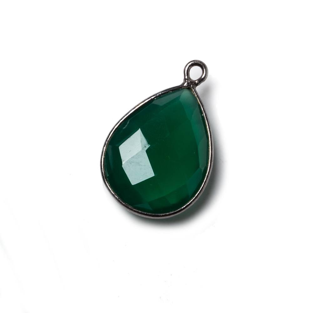 17x13mm Green Chalcedony Pear Oxidized Silver Bezel Pendant 1 ring charm, 1 piece - The Bead Traders
