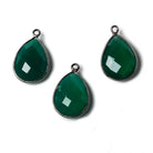 17x13mm Green Chalcedony Pear Oxidized Silver Bezel Pendant 1 ring charm, 1 piece - The Bead Traders