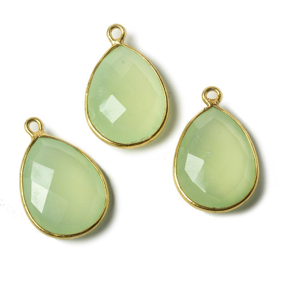 17x13mm Lime Green Chalcedony Pear Vermeil Bezel Pendant 1 ring charm, 1 piece - The Bead Traders