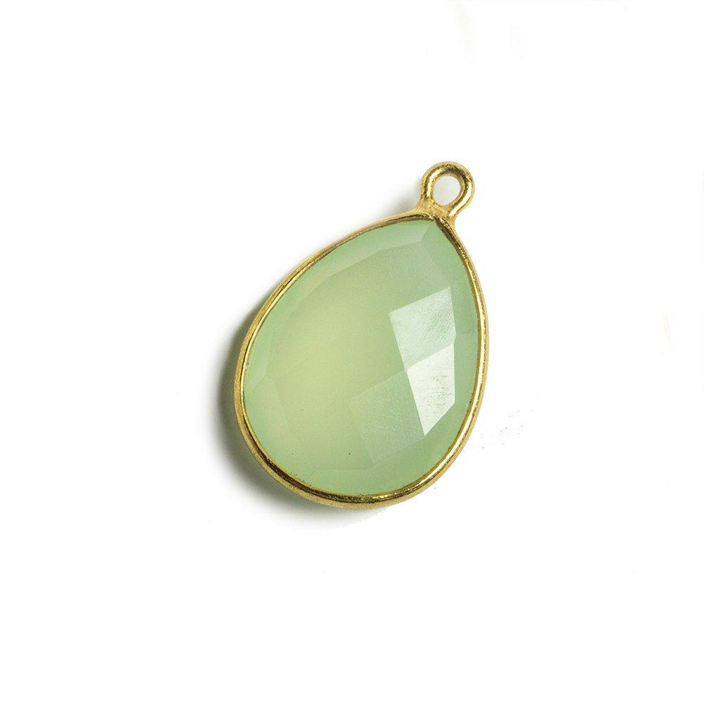 17x13mm Lime Green Chalcedony Pear Vermeil Bezel Pendant 1 ring charm, 1 piece - The Bead Traders