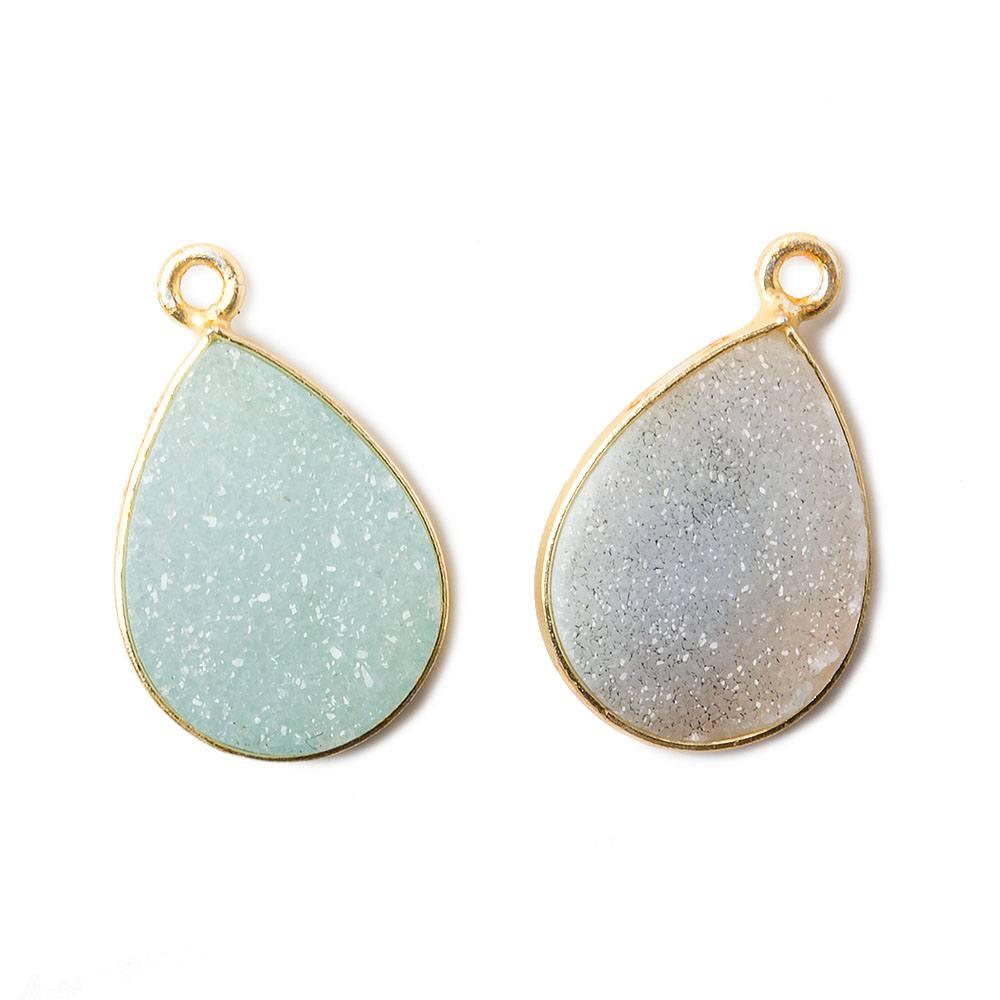 17x13mm Pale Green Pear Drusy Vermeil Bezel Pendant Set of 2 - The Bead Traders