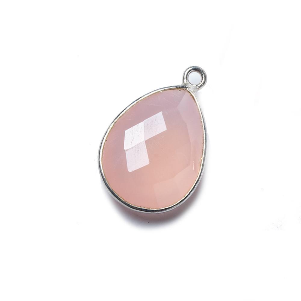 17x13mm Petal Pink Chalcedony Pear .925 Silver Bezel Pendant 1 ring charm, 1 piece - The Bead Traders