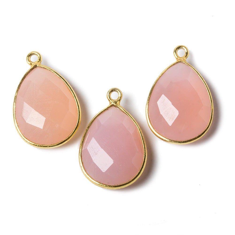 17x13mm Petal Pink Chalcedony Pear Vermeil Bezel Pendant 1 ring charm, 1 piece - The Bead Traders
