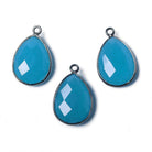 17x13mm Santorini Blue Chalcedony Pear Oxidized Silver Bezel Pendant - The Bead Traders