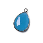 17x13mm Santorini Blue Chalcedony Pear Oxidized Silver Bezel Pendant - The Bead Traders