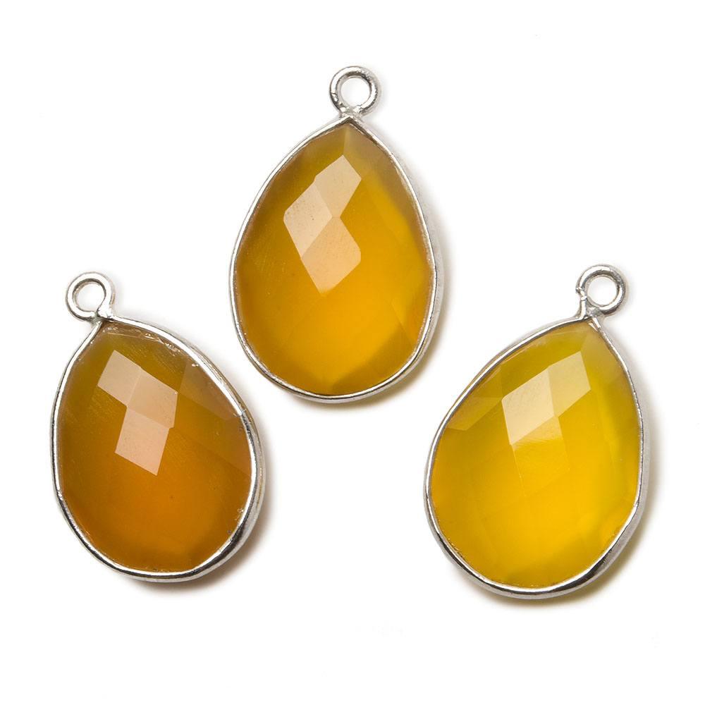 17x13mm Silver .925 Butterscotch Yellow Chalcedony faceted pear Pendant 1 piece - The Bead Traders