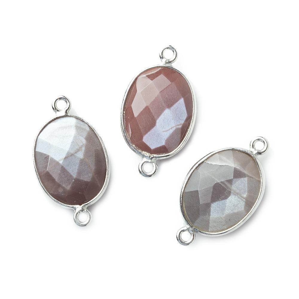 17x13mm Silver Bezel Chocolate Moonstone Faceted Oval Connector 1 piece - The Bead Traders