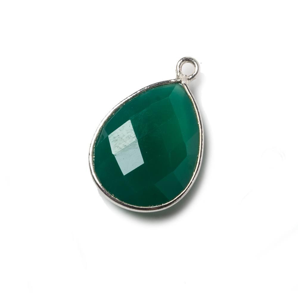 17x13mm Silver Bezel Green Onyx Pear Pendant 1 piece - The Bead Traders