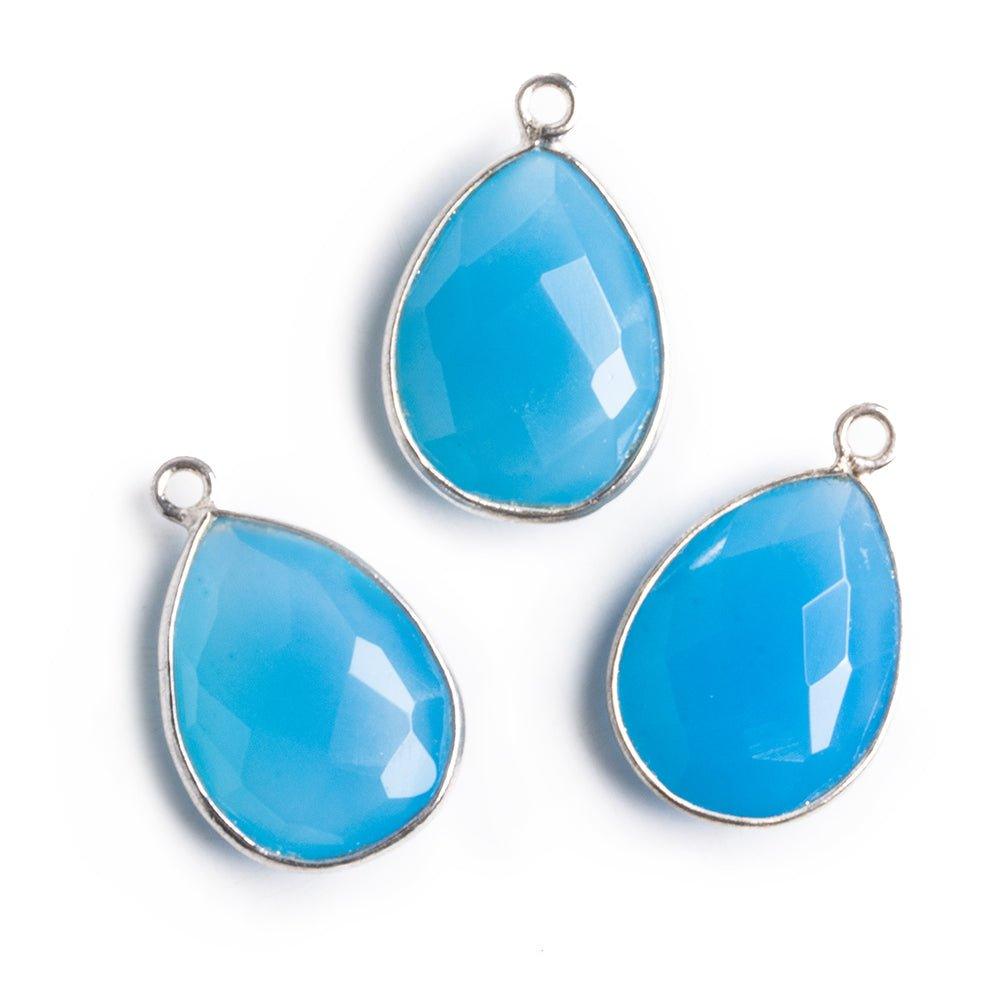17x13mm Silver Bezel Santorini Blue Chalcedony Pear Pendant - The Bead Traders