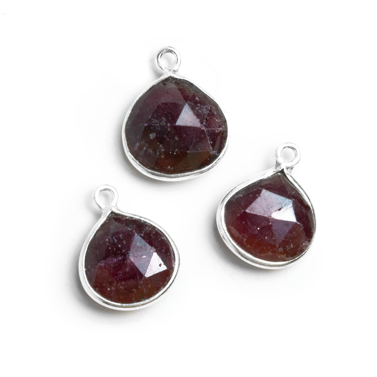 17x13mm Silver Bezeled Ruby Heart Pendant 1 Bead - The Bead Traders