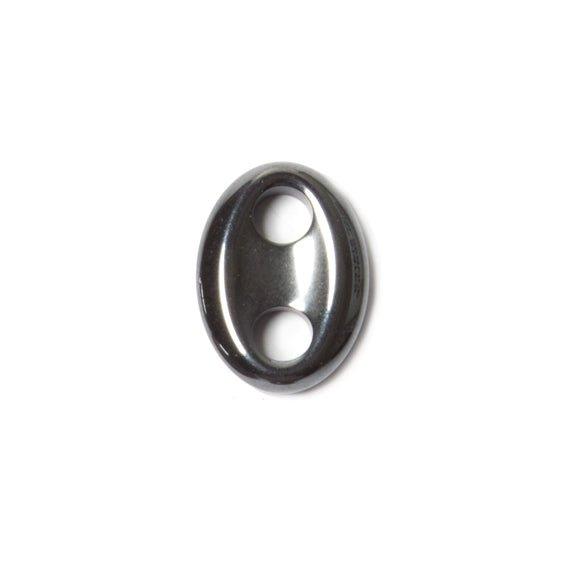 17x13mm Solid Hematite Oval Button Connector 1 piece - The Bead Traders