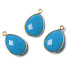 17x13mm Vermeil Bezel Santorini Blue Chalcedony Pear Focal Pendant 1 piece - The Bead Traders
