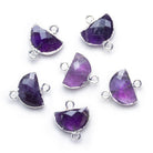 17x14mm Silver Leafed Amethyst Half-Moon Connector 1 Bead - The Bead Traders