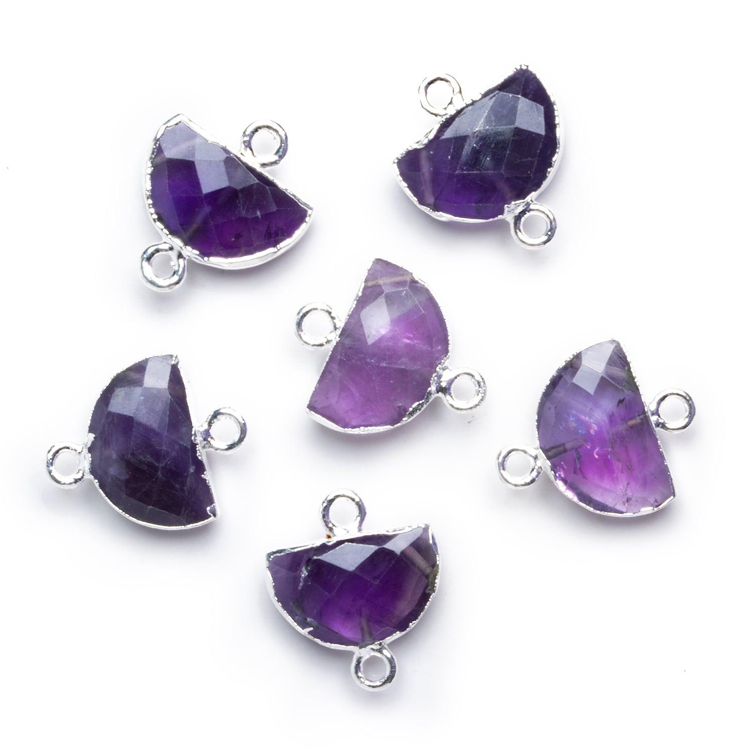 17x14mm Silver Leafed Amethyst Half-Moon Connector 1 Bead - The Bead Traders