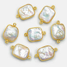 17x15mm Vermeil Bezeled Pinkish White Rectangle Pearl Connector 1 Piece - The Bead Traders