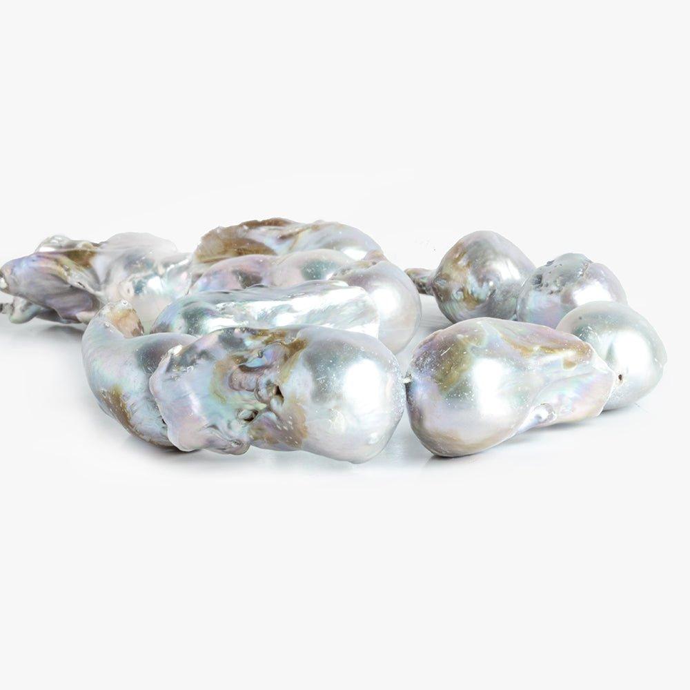 17x25-21x33mm Silver Peacock Ultra Baroque straight drill freshwater Pearls 16 inch 12 pcs - The Bead Traders