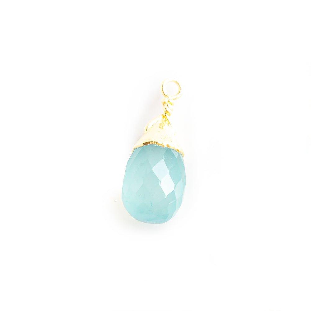 17x7mm-17.5x8.5mm Gold Leafed Seafoam Blue Chalcedony Faceted Teardrop Focal Pendant 1 Piece - The Bead Traders