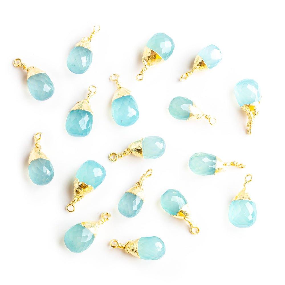 17x7mm-17.5x8.5mm Gold Leafed Seafoam Blue Chalcedony Faceted Teardrop Focal Pendant - Lot of 17 - The Bead Traders