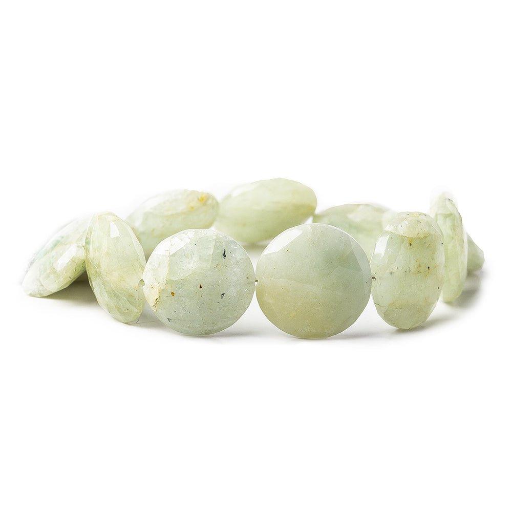18-20mm Milky Aquamarine Faceted Coin Beads 8 inch 10 pieces - The Bead Traders