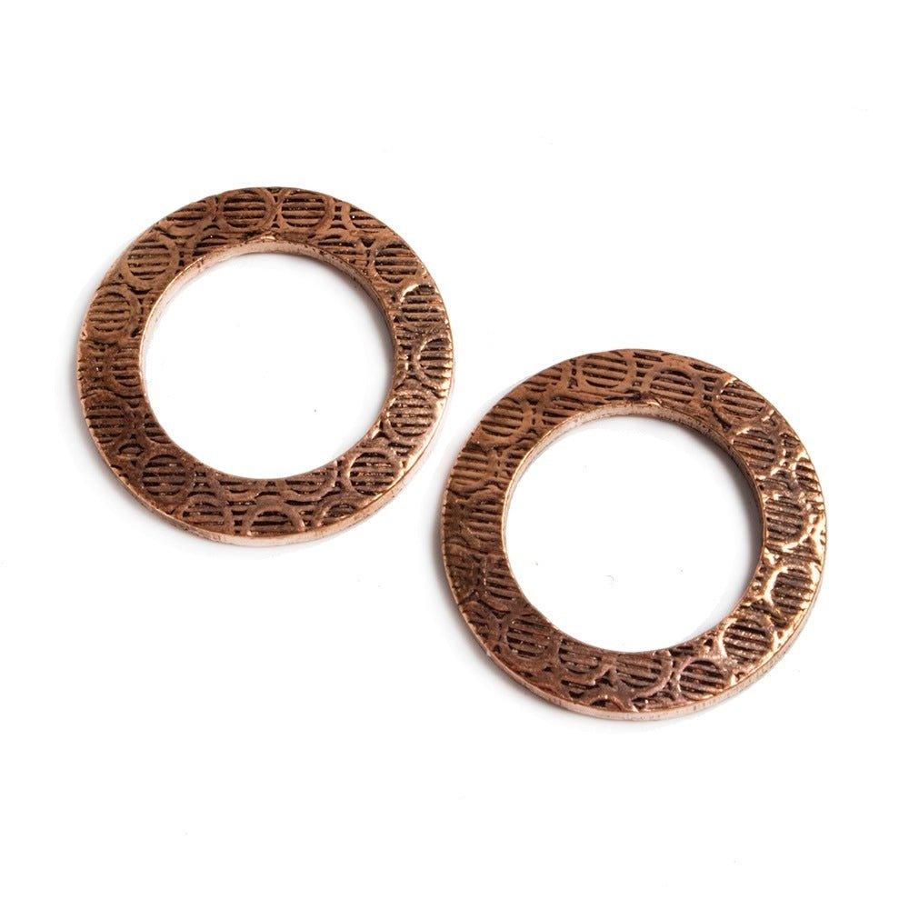 18mm Copper Ring Set of 2 pieces Embossed Circle Pattern - The Bead Traders