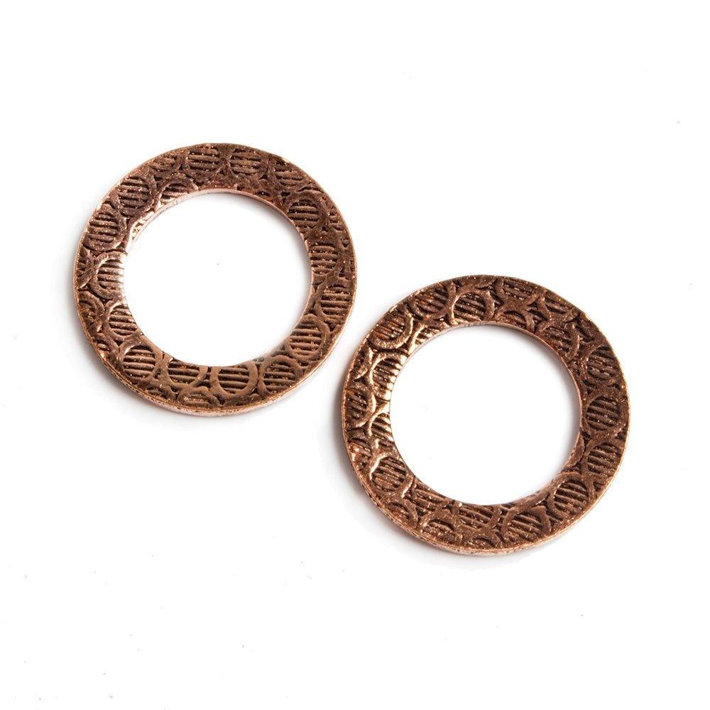 18mm Copper Ring Set of 2 pieces Embossed Circle Pattern - The Bead Traders