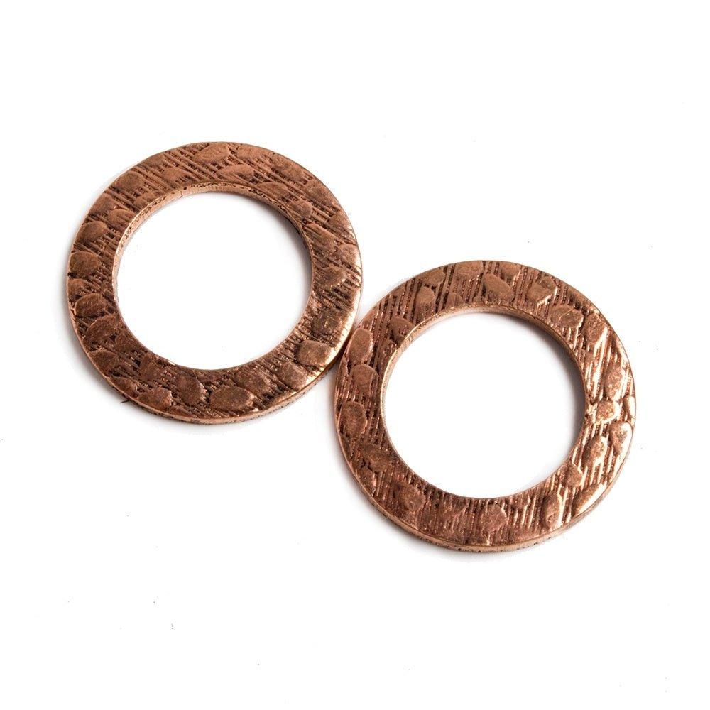 18mm Copper Ring Set of 2 pieces Embossed Cobblestone Pattern - The Bead Traders