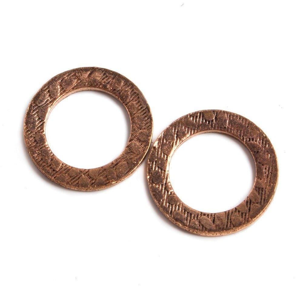 18mm Copper Ring Set of 2 pieces Embossed Cobblestone Pattern - The Bead Traders