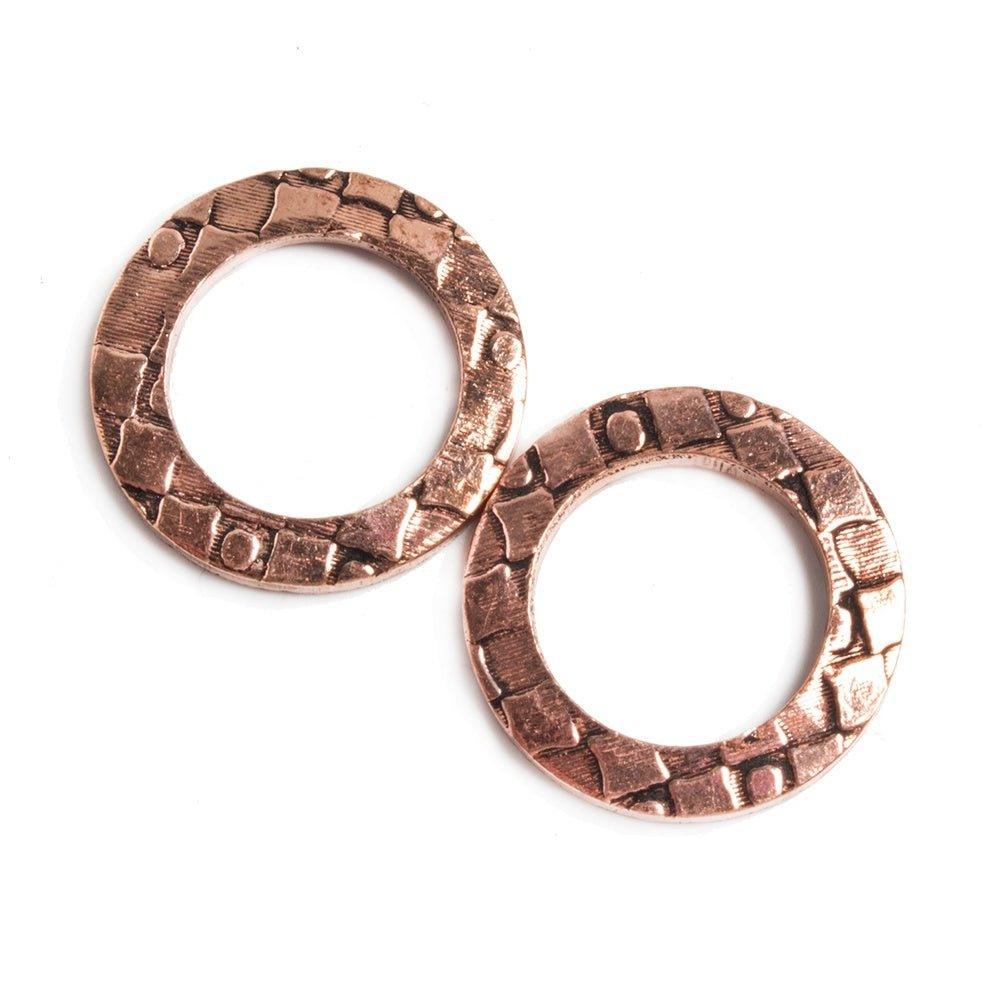 18mm Copper Ring Set of 2 pieces Embossed Dot & Square Pattern - The Bead Traders