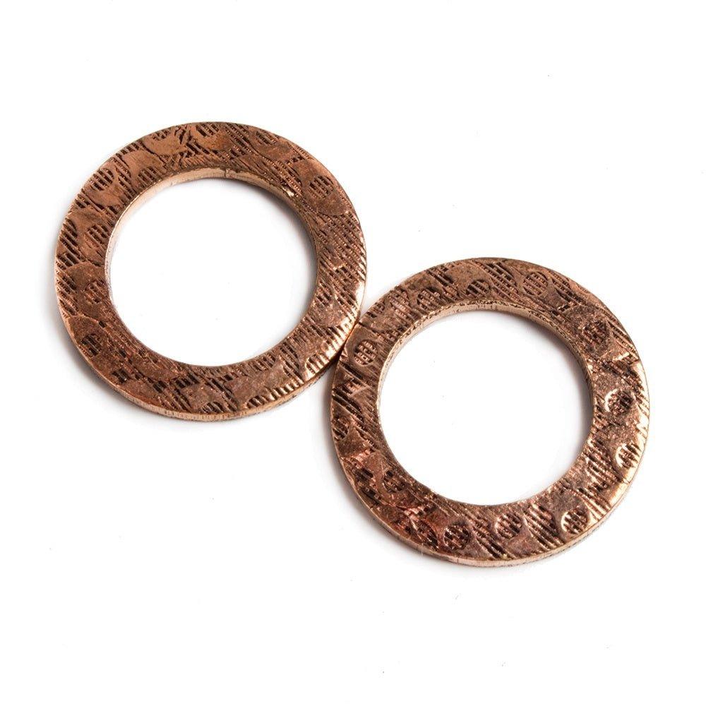 18mm Copper Ring Set of 2 pieces Embossed Eye Pattern - The Bead Traders