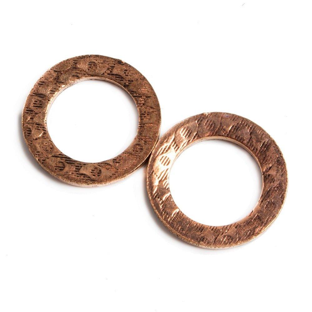18mm Copper Ring Set of 2 pieces Embossed Eye Pattern - The Bead Traders