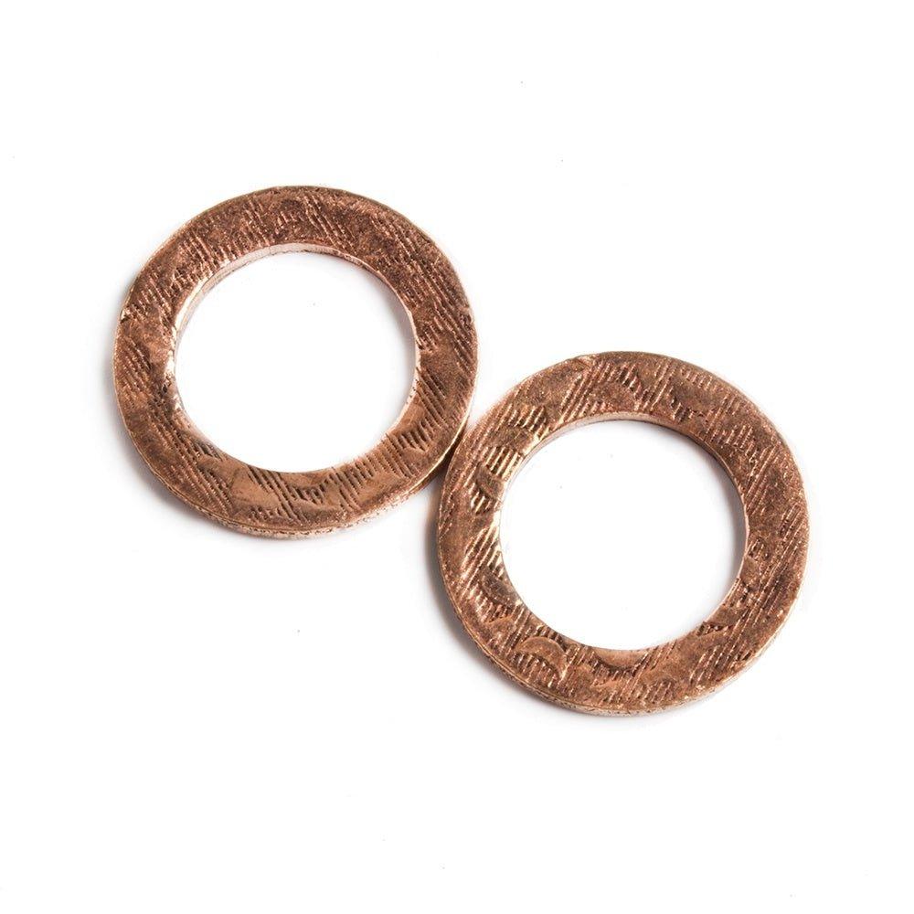 18mm Copper Ring Set of 2 pieces Embossed Half Moon Pattern - The Bead Traders