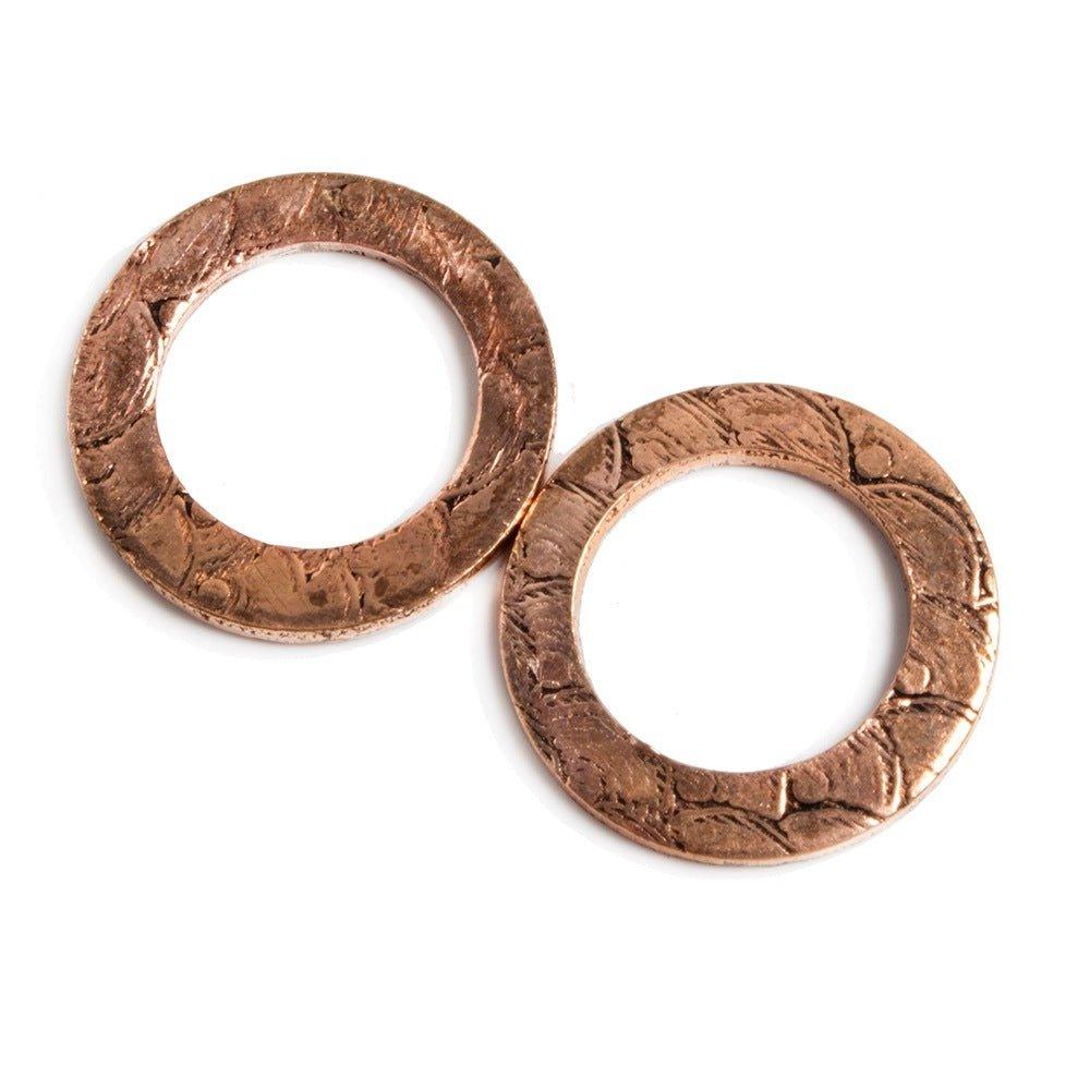 18mm Copper Ring Set of 2 pieces Embossed Rainbow Pattern - The Bead Traders