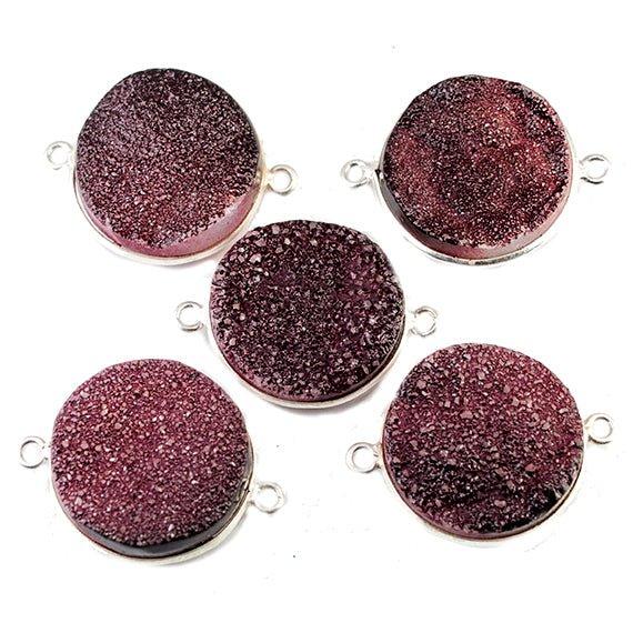 18mm Silver Bezeled Berry Purple Drusy Coin Connector Focal Bead 1 bead - The Bead Traders