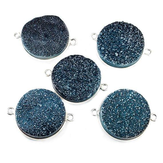 18mm Silver Bezeled Blue Drusy Coin Connector Focal Bead 1 bead - The Bead Traders