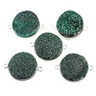 18mm Silver Bezeled Green Drusy Coin Connector Focal Bead 1 bead - The Bead Traders