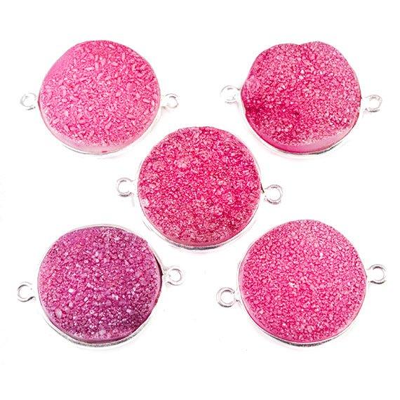 18mm Silver Bezeled Pink Drusy Coin Connector Focal Bead 1 bead - The Bead Traders