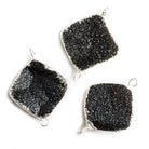 18mm Silver Leafed Black Drusy Square Corner Connector 1 bead - The Bead Traders