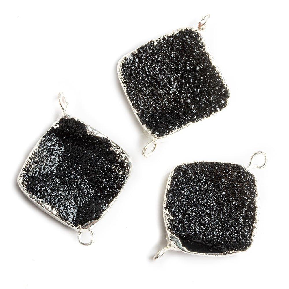 18mm Silver Leafed Black Drusy Square Corner Connector 1 bead - The Bead Traders