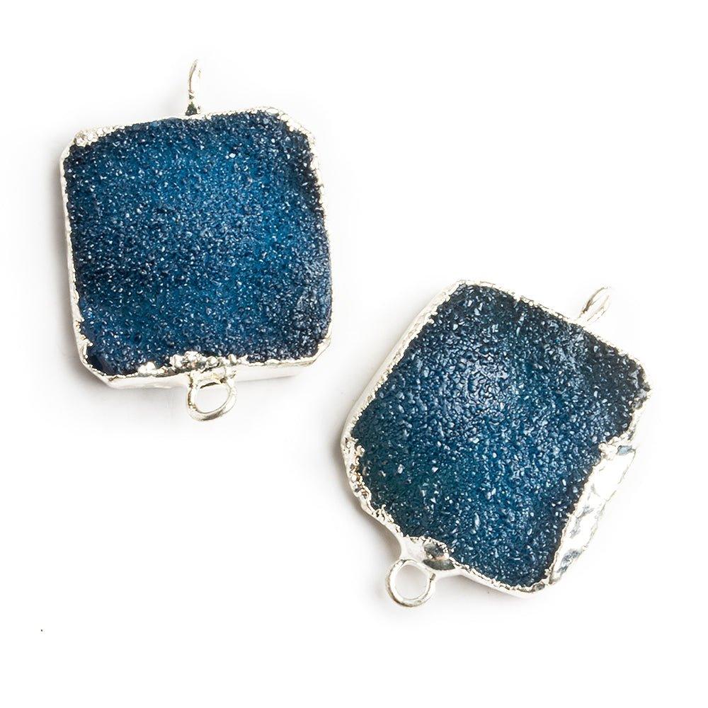 18mm Silver Leafed Blue Drusy Square Connector Focal 1 bead - The Bead Traders