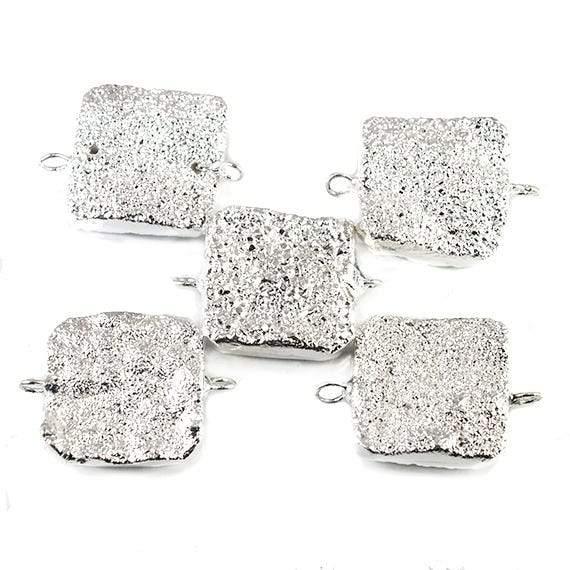 18mm Silver Leafed Drusy Square Connector Focal Bead - The Bead Traders
