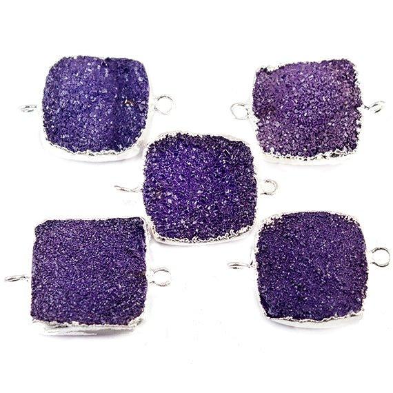 18mm Silver Leafed Grape Purple Drusy Square Connector Focal 1 bead - The Bead Traders